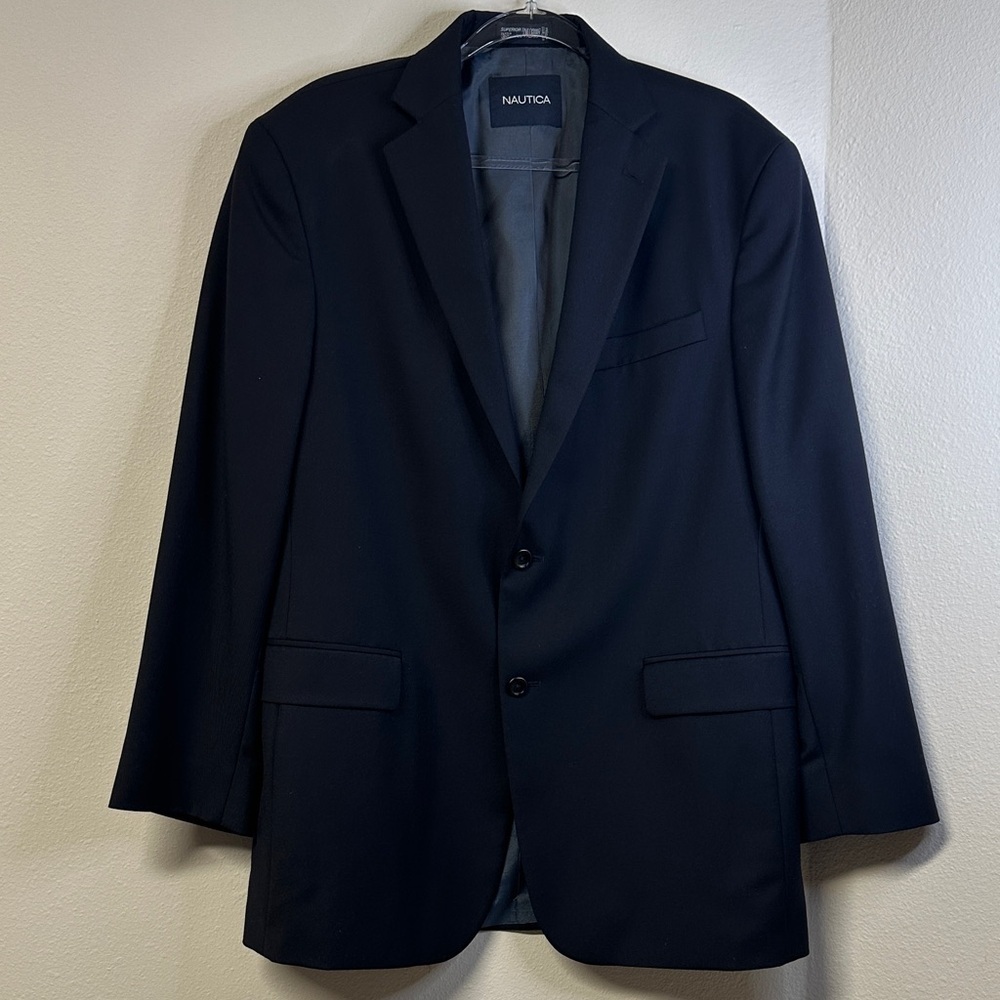 Nautica Men’s Navy 100% Wool Sport Coat Blazer 42R Classic Tailored Jacket